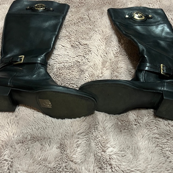 Michael Kors Black Leather Boots with Gold Accents